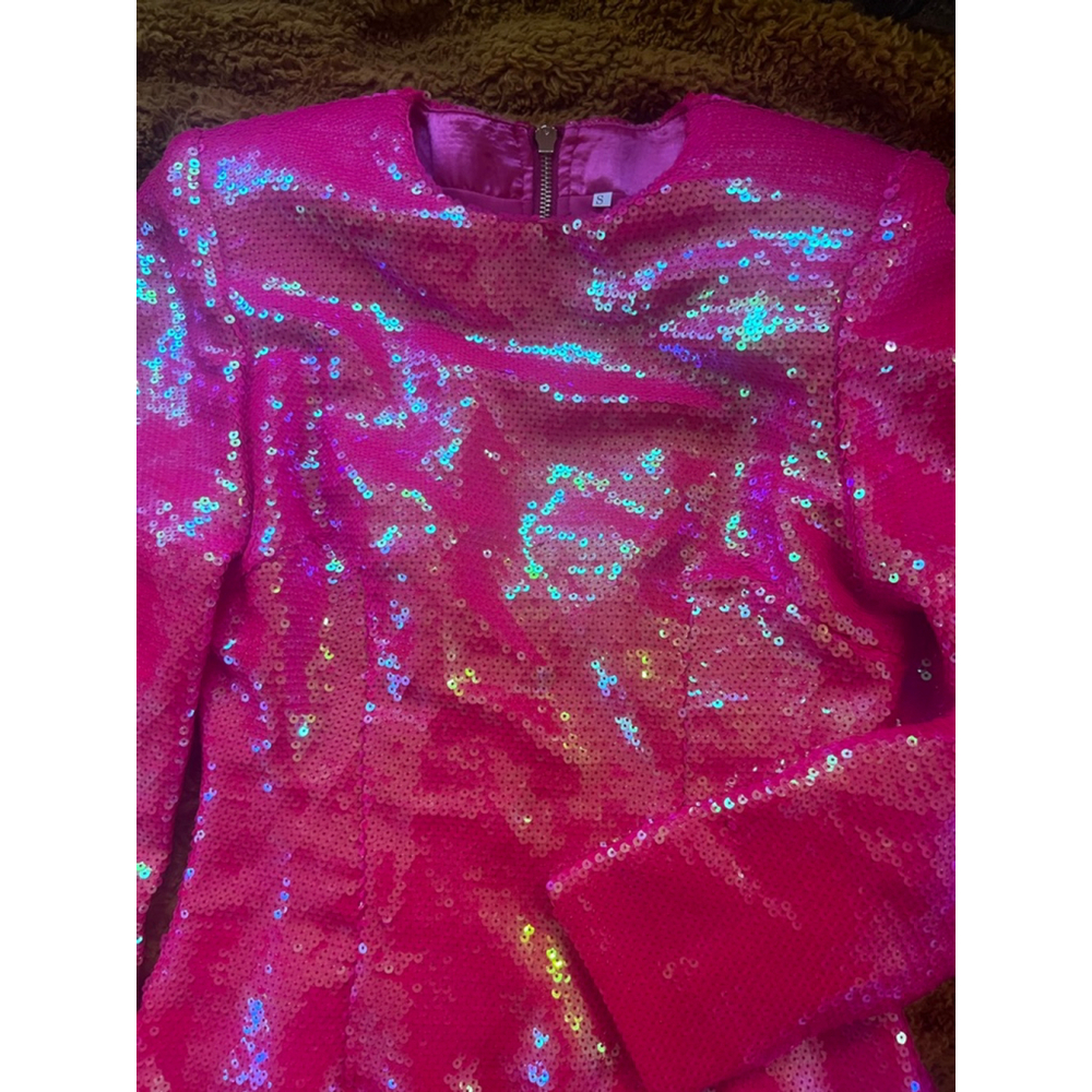 Women's CATCHALL Pink Sequin Long Sleeve Mini Dress S - Picture 8 of 9